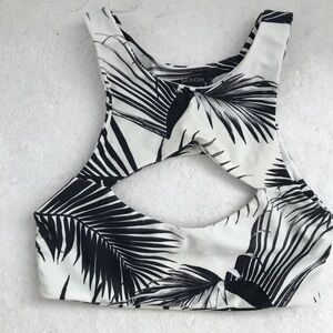MIKOH WOMENS BIKINI TOP BLACK WHITE PALM PRINT KEYHOLE HALTER SMALL